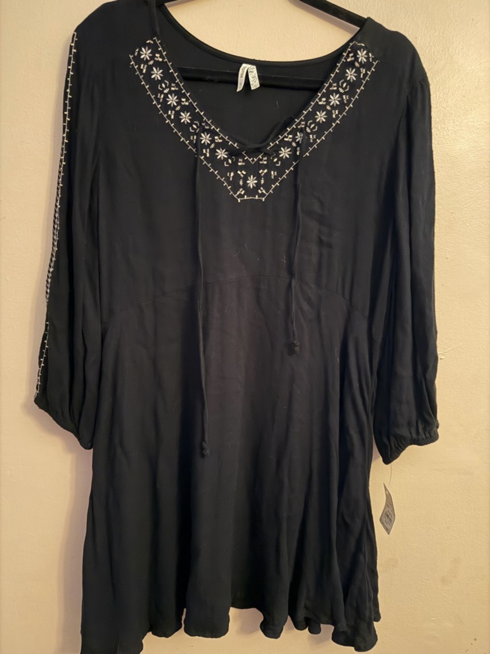 Mudd Black Mini Dress with White Embroidered V-Neck
